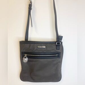Michael Kors Kempton Crossbody Bag Graphite/Grey Nylon with Black Leather Straps